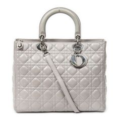 DIOR ディオール ラージ レディ ディオール ジップ グレー カナージュラムスキンレザー AA