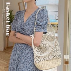  かごバッグ 夏 透かし編み バケツバッグ 夏バッグ肩掛け韓国 トートバッグ大容量 メッシュバッグ軽量