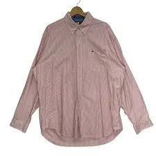90's vintage 90年代 ヴィンテージ TOMMY HILFIGER トミーヒルフィガー ストライプシャツ 長袖 シャツ ボタンダウン ワンポイント刺繡 オーバーサイズ ビッグシルエット MAURITIUS製 XLサイズ レッド ホワイト