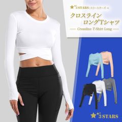 ３STARS｜クロスライン ロングTシャツ ショート トップス 指穴