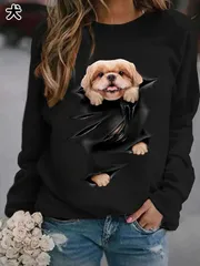 長袖 トレーナー 可愛い 3D 猫 犬 レディース 裏フリース 微起毛 秋冬 クルーネック ねこ いぬ 黒 白 グレー 面白い おもしろ アニマル おしゃれ かわいい トリックアート lvtong02