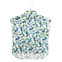 中古 レディース キャロウェイ Callaway 半袖ポロシャツ M 青系 メッシュ地 花柄