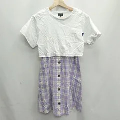 ◇ UNITED ARROWS チェック柄 キッズサイズ 半袖 膝上丈 ワンピース サイズ155 ホワイト パープル レディース E  【1406050083137】