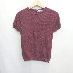 ◇ ⊂ ZARA ザラ ビジュ－装飾 半袖 ニットトップス サイズUSA/M ワインレッド レディース E  【1410100007073】