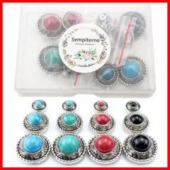 【人気商品】25mm 20mm レザークラフト 12mm 財布 ネジ式 ヴィンテージ装飾バックル ターコイズ 手芸 シルバー バッグ飾り用ボタン 12個セット ハンドメイド ボタン DIYの手工芸品 コンチョ (アンティークシルバー) sempiterno