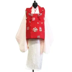子供 着物 被布 長襦袢 セット No.126 赤 白 小桜柄 花の丸柄 女の子 3歳 3才 七五三 ひな祭り お正月 お節句 新古品 未使用品 在庫処分品