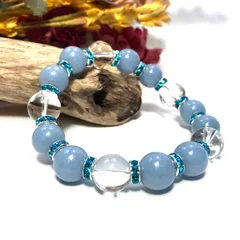 エンジェライト&水晶 パワーストーン ブレスレット 天然石 12mm （ライトブルー）メンズ・レディース　男性・女性　数珠ブレス　開運  [17]