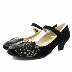 フランシュリッペ franche lippee パンプス ストラップ アーモンドトゥ ヒール フルーツ刺繍 ベロア S 23.0cm 黒 ブラック /AN26 ■OFのサムネイル