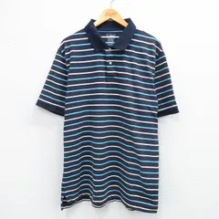 XL/古着 エルエルビーン LLBEAN 半袖 ブランド ポロ シャツ メンズ 鹿の子 ロング丈 大きいサイズ コットン 紺他 ネイビー ボーダー 25aug2
