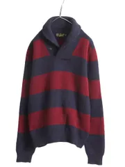 【お得なクーポン配布中!】 ラグビー ラルフローレン ショールカラー ウール ニット セーター M / ポロ RUGBY エルボーパッチ 2トーン ワイド ボーダー プルオーバー