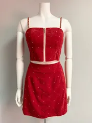 1294　ROBE de　FLEURS Glossy ローブドフルール　グロッシー　キャバクラ　ドレス　セットアップドレス　スタッズ　スエード調　ミニ　タイト　チェーンストラップ　キャミ　キャバドレス　M