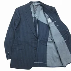 dunhill ダンヒル カスタムメイド ストライプ柄 テーラード ジャケット 2B ブレザー ジレベスト 2点セット ネイビー メンズ 【中古】