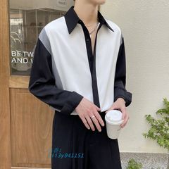 シャツ メンズ カジュアルシャツ 長袖 ダンスウェア ワイシャツ 男子トップス キャバクラ 発表会 上着 夏 ナイトクラブ ライブショー 舞台衣装 公演 白黒  vii3y941151