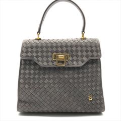良品 BALLY バリー 編み込み メッシュ レザー ハンド バッグ グレー B ロゴ BAG 鞄 かばん バック トップ ハンドル レディース k5479