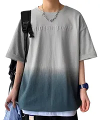 [Four leaf] お洒落にキマる メンズ Tシャツ 半袖 グラデーション ストレッチ 速乾 夏服 ティーシャツ シャツ カットソー トップス ゆったり オーバーサイズ 五分袖 春 夏 春夏 (XL, グレー) [グレー] [XL]