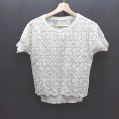 ◇ crolla クルーネック プルオーバー ニット 刺<!-利用不可文字-!> 異素材 半袖 カットソー 表記なし ホワイト レディース E  【1310130010923】