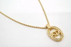 クリスチャン ディオール ヴィンテージ ロープチェーン ネックレス CDロゴ ラインストーン オーバル 金 ゴールド Christian Dior 1018j