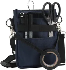 CARRY ALL BEFORE ONE 多機能 3WAY文具 ウエストポーチ ペンケース マチ付き ペンポーチ ポケットオーガナイザー ナースポーチ ベルトポーチ 作業ポーチ 仕事用 事務 看護 介護 撥水(ネイビー,  オープンタイプ S)