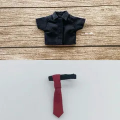 JANAYAハンドメイド　オビツ11服　黒色半袖シャツと赤色ネクタイ