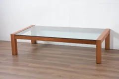 ★事前問合せ必須★  Poliform ポリフォーム ローテーブル 中古 イタリア 高級輸入家具 チェリー材 ガラストップ ガラス天板 リビングテーブル センターテーブル リペア+発送まで3週間前後 R-082301