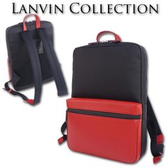 ランバンコレクション LANVIN COLLECTION 牛革使い リュック エクラ メンズ レッド×ブラック 赤 黒 日本製 定価38,500円 撥水 スリム 薄型 ビジネスリュック A4 通勤 レザー ラバー 13.3インチPC収納