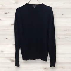 C1281 ユニクロ UNIQLO ニット セーター 長袖 (S) Uネック 黒