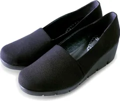 ファーストコンタクト パンプス レディース 痛くない 歩きやすい ヒール 黒 靴 ウエッジ ソール 美脚 厚底 ラウンドトゥ 仕事 コンフォート シューズ nc39615 ブラック（）  22.5cm