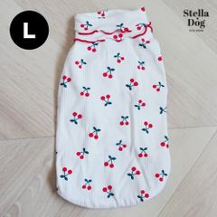 ★OUTLET【閉店セール全品半額】チェリータートルトップス　L　さくらんぼ　ホワイト　白　犬服　ドッグウェア