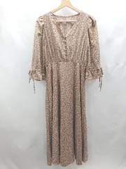 ◇ ⊂ JUNOAH ジュノア 小花柄 七分袖 ロング丈 ワンピース サイズL ブラウン系 レディース E  【1503050020213】