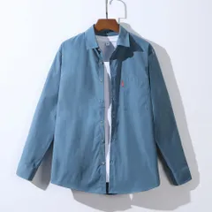 ☆ 長袖×ブルー ☆ 2XLサイズ ☆ シャツ 長袖 半袖 メンズ シャツ メンズ 半袖 長袖 ワイシャツ カジュアルシャツ 長袖シャツ 半袖シャツ 重ね着 ボタン 胸ポケット ポケット シンプル カジュアル ベーシック 無地 軽量 軽い 通気性