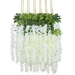 藤 藤 造花グリーン藤の花 シルク 造花 アイビーのつる 緑の葉 つり下げ 造花 花飾り フェイクグリーン 人工観葉植物 壁装飾 ガーデン 造花グリーン 結婚式 パーティー Xnuoyo 装飾花輪 12本入り(ホワイト)