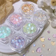 6色6個 大小混入約180粒 ハート型 収納ケース付き ぷっくり クリア オーロラ ネイルパーツ 3Dガラス ネイル デコ パーツ ラインストーン DIY用 ネイルストーン キラキラ ネイルセット