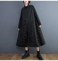 新品 2025新作 モード系　ドット　無地 着痩せ 個性的なデザイン ゆったりサイズ　マジョマジョ センソユニコ ザラ  萌 アナスイ 大きいサイズ　ロング丈 シャツワンピース 通勤