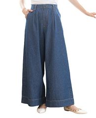 Size:L_Color:ネイビー [ハッピー ホヌ] L ネイビー デニム ワイド パンツ ボトムス ロング 大きいサイズ ジーパン 大きい おおきい 春 夏 ジーンズ 婦人 薄い ウエストゴム セクシー 春夏 春夏用 夏用 春物 夏物 ストレート おおきい