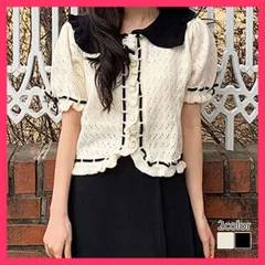 ★スタッフおすすめ★襟付きリボン半袖ニット ボタン付き ニットセーター  ◇  襟付きリボン半袖ニット ボタン付き ニットセーター 上品　おすすめ おしゃれ　★売れ筋★　人気 高見え　高級感