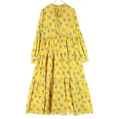 jouetie ジュエティ 花柄 長袖 ロングワンピース M イエロー系 襟元フリル レディース 古着