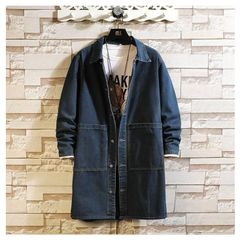 新品 ジージャン ロング丈 デニムコート メンズ 無地 春秋用 オーバーサイズ デニム素材 シンプルデザイン 軽量 快適着用 kkkpbtのサムネイル