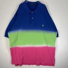 古着 ポロ・ラルフローレン POLO RALPH LAUREN 鹿の子 半袖 ポロシャツ ロゴ 刺繍 大きいサイズ 2ボタン 2XLT  ブルー系 マルチカラー メンズ