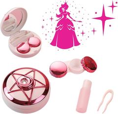 profit.relaxed Contact Soft and hard contact lens cases.Contact Adhesive attachment device, character princess design, cute, travel use, 1 piece (Pink)