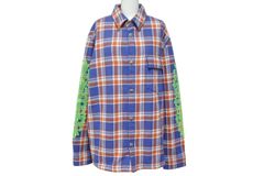 極美品 CHROME HEARTS クロムハーツ ワーキングフランネル ジャンクヤード シャツジャケット サイズL チェック柄 フローラルクロス 中古 4b001885