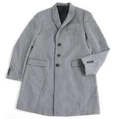 極美品▽18AW 黒タグ エンポリオアルマーニ M LINE EXCLUSIVE FABRIC ピークドラペル シングル チェスターコート 白×黒 54 正規品 メンズのサムネイル