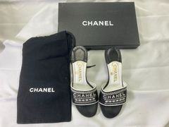 Chanel ブラックレザーサンダル38 CHANELメイクポーチプレゼント付き