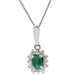 ネックレス エメラルド ダイヤ Pt900 Pt850 エメラルド ダイヤモンド プラチナシルバー プラチナ グリーン 緑 Pt850 スクエア ペンダント 【中古】