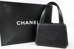 【超美品】CHANEL シャネル キャビアスキン がま口 ココマーク ハンドバッグ ブラック【TE72】