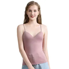 【紫色】キャミソール カップ付き Vネック 重ね着 ブラタンクトップ チラ見え防止 ストラップ調整可 ノンワイヤー 美バスト 20代30代40代50代使えるbr00009-vt