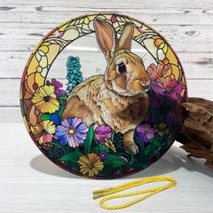 【ウサギ No.2】サンキャッチャー風アクリルオーナメント｜吊り下げ式ステンドグラス風インテリア／窓・壁装飾◎