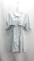 ◇ ⊂ ◎ OLIVE des OLIVE ストライプ柄 シャツ トレンチ 長袖 ミニ丈 ワンピース サイズF グレー ホワイト レディース E  【1410290063644】