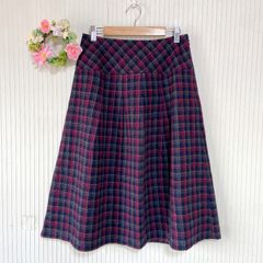 52-41 ー大特価ー ウール100%★  【ジャンニロジュディチェ】 GIANNI LO GIUDICE タック フレアスカート （L） チェック柄 膝丈 Aライン