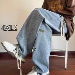 [4XL2]秋冬 メンズ  服 シンプル ファッション オシャレ 大人 かっこいい 大きいサイズ ストリート 紳士服 ライト ブルー ジーンズ ストレート レッグ ウォッシュ パンツ アメリカン レトロ ワイド