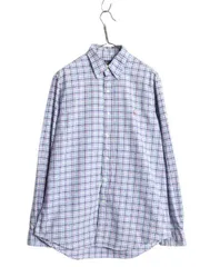 【お得なクーポン配布中!】 ラルフローレン チェック 長袖 ボタンダウン シャツ メンズ M 古着 ポロ 長袖シャツ オックスフォード コットン ワンポイント マルチカラー